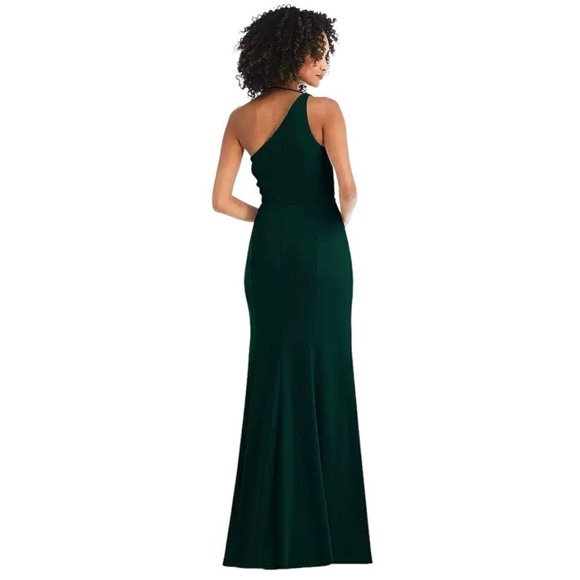 NWT After Six One Shoulder With Strap Cowl-Neck Crepe Maxi Dress Evergreen Sze 6 - Picture 4 of 12
